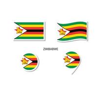 jeu d'icônes du logo du drapeau du zimbabwe, icônes plates rectangulaires, forme circulaire, marqueur avec drapeaux. vecteur