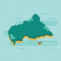 Carte vectorielle 3d de l'Afrique centrale avec le nom et le drapeau du pays sur fond vert clair et tiret. vecteur