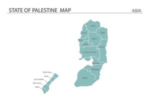 carte de l'état de la palestine. la carte contient toutes les provinces et marque la capitale de l'état de palestine. vecteur