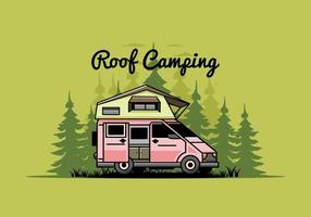 camping sur la conception d'illustration de voiture de toit vecteur