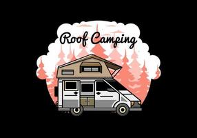 camping sur la conception d'illustration de voiture de toit vecteur