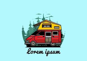 camping sur la conception d'illustration de voiture de toit vecteur