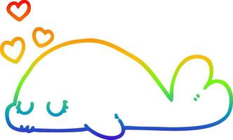 ligne de gradient arc-en-ciel dessinant un dauphin de dessin animé mignon vecteur