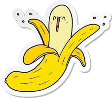 autocollant d'une banane heureuse folle de dessin animé vecteur