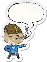 dessin animé homme fumer et bulle de dialogue autocollant en détresse vecteur