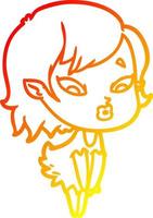 ligne de gradient chaud dessinant une jolie fille de vampire de dessin animé vecteur