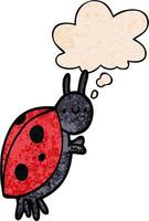 coccinelle de dessin animé et bulle de pensée dans le style de motif de texture grunge vecteur