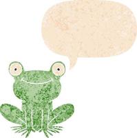 grenouille de dessin animé et bulle de dialogue dans un style texturé rétro vecteur