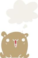 ours de dessin animé mignon et bulle de pensée dans un style rétro vecteur