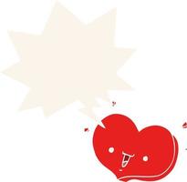 dessin animé heureux coeur d'amour et bulle de dialogue dans un style rétro vecteur