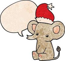 mignon éléphant de noël et bulle de dialogue dans un style de texture rétro vecteur