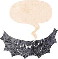 chauve-souris vampire de dessin animé et bulle de dialogue dans un style texturé rétro vecteur