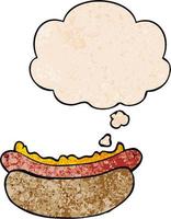 dessin animé hot-dog et bulle de pensée dans le style de motif de texture grunge vecteur