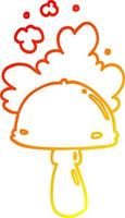 ligne de gradient chaud dessinant un champignon de dessin animé avec un nuage de spores vecteur