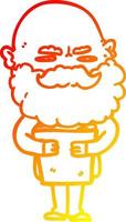 ligne de gradient chaud dessinant un homme de dessin animé avec une barbe fronçant les sourcils vecteur