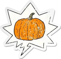 dessin animé citrouille d'halloween et autocollant en détresse bulle vecteur