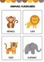 animaux sauvages mignons avec des noms. flashcards pour les enfants. vecteur