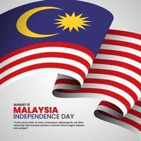 hari merdeka malaisie ou fond de fête de l'indépendance de la malaisie avec un grand drapeau ondulant vecteur