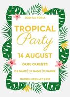 modèle de conception d'affiche de fête tropicale avec des feuilles tropicales. illustration vectorielle de vacances pour bannière, flyer, invitation et affiche. vecteur