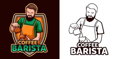 création de logo de mascotte de café barista. adapter à, propre à, fixer à la marque du logo du café vecteur