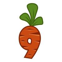 dessin animé carotte numéro neuf police enfants numéro. chiffre orange 9. vecteur