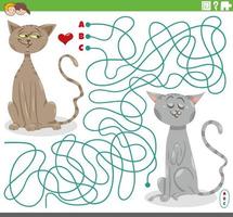 jeu de labyrinthe avec chat de dessin animé amoureux vecteur
