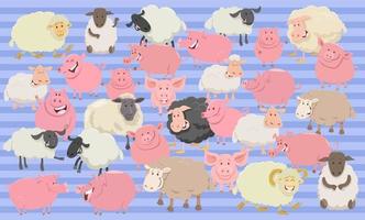 dessin animé cochons et moutons ensemble ou paquet de papier ou conception de tissu vecteur