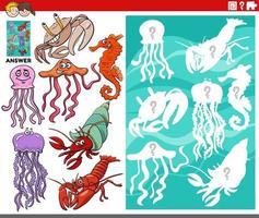 jeu de formes assorties avec des personnages d'animaux marins de dessin animé vecteur