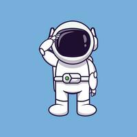 caricature d'icône de vecteur d'astronaute saluant. notion de fantaisie. conception simple haut de gamme
