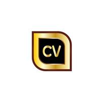 création de logo de cercle de lettre cv avec couleur or vecteur