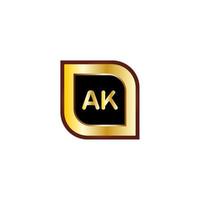 création de logo de cercle de lettre ak avec couleur or vecteur