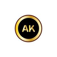 création de logo de cercle de lettre ak avec couleur or vecteur