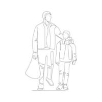 illustration vectorielle père et fils dessinée dans le style d'art en ligne vecteur