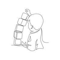illustration vectorielle d'un enfant construisant une pyramide dessinée dans un style d'art en ligne vecteur