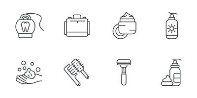 ensemble d'icônes de toilette de voyage. voyage articles de toilette pack symbole éléments vectoriels pour le web infographique vecteur