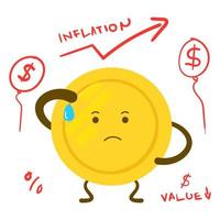 illustration de pièce de monnaie fatiguée avec graphique d'inflation en hausse avec texte et graphiques manuscrits vecteur