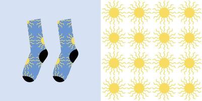 illustration vectorielle du motif soleil avec maquette de chaussettes et autres vecteur