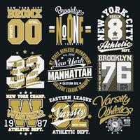 ensemble d'emblèmes graphiques de typographie sportive, conception d'impression de t-shirt. vêtements athlétiques originaux, imprimé vintage pour vêtements de sport vecteur