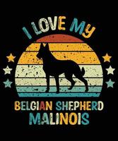 drôle berger belge malinois vintage rétro coucher de soleil silhouette cadeaux amoureux des chiens propriétaire de chien essentiel t-shirt vecteur