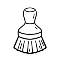 brosse à récurer avec poils et manche en bois isolé sur fond blanc. outil de cuisine pour nettoyer les casseroles et laver la vaisselle. illustration vectorielle dessinée à la main dans un style doodle. adapté pour logo, web vecteur