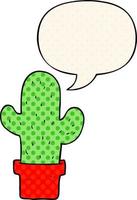 cactus de dessin animé et bulle de dialogue dans le style de la bande dessinée vecteur