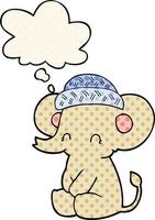 dessin animé mignon éléphant et bulle de pensée dans le style de la bande dessinée vecteur