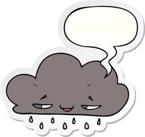nuage de pluie de dessin animé et autocollant de bulle de dialogue vecteur