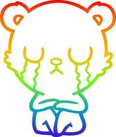 dessin de ligne de gradient arc-en-ciel ours de dessin animé qui pleure vecteur