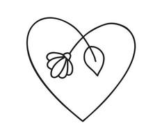 vecteur monoline une ligne fleur et coeur. icône dessinée à la main de la Saint-Valentin. élément de conception de doodle de croquis de vacances. décor d'amour pour le web, le mariage et l'impression. illustration isolée