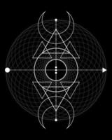 triple lune magique. symbole de la divinité viking, géométrie sacrée celtique, tatouage de logo blanc wiccan, triangles ésotériques d'alchimie. illustration vectorielle d'objet d'occultisme spirituel isolée sur fond noir vecteur