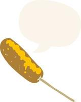dessin animé hot-dog sur un bâton et bulle de dialogue dans un style rétro vecteur