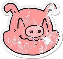 autocollant en détresse d'un visage de cochon de dessin animé vecteur