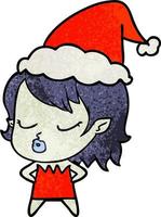 mignon dessin animé texturé d'une fille vampire portant un bonnet de noel vecteur