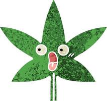 feuille de marijuana de dessin animé de style illustration rétro vecteur